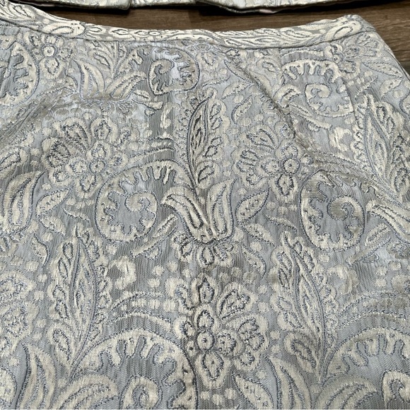 Rickie Freeman Teri Jon Suit Set- jacket & skirt brocade print silver gray sz 2 - Picture 2 of 15